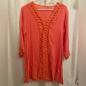 Coral Tunic with Lace Trim